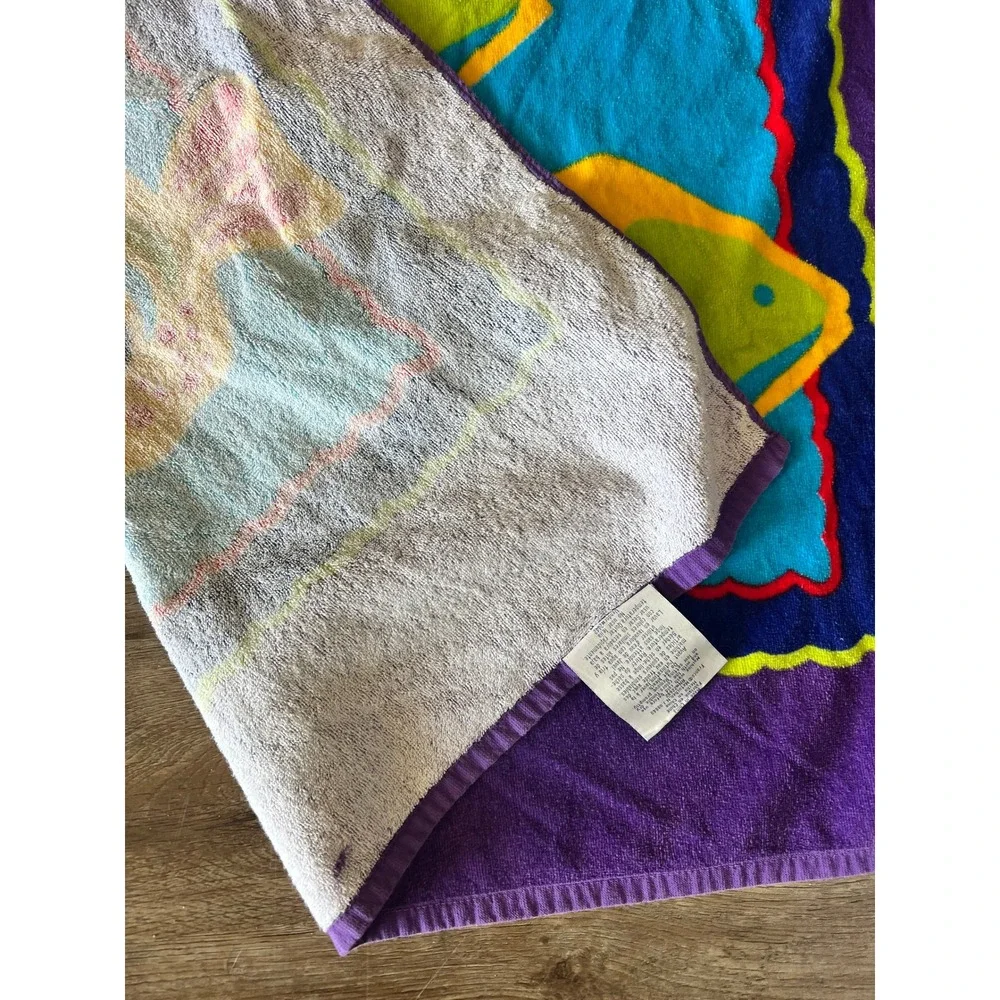 Palm Cove Beach Towel 100% Cotton Sun Fish Celestial Purple Blue 30x57.5